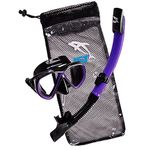 IST Snorkeling Combo Set Mask and Snorkel - Adult, Kids, Men, Women, Junior (Black Silicone & Purple, Adult Standard)