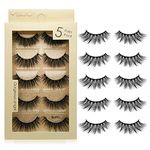 False Eyelashes 5 Pairs Reusable 3D Fluffy Lashes Handmade Natural Thick Fake Eyelashes Contains Stainless Steel Eyelash Tweezers (Bomb)