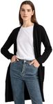 State Cashmere Long Sweater Cardigan Women 100% Pure Cashmere Cardigan with Pockets Cashmere Cardigans for Women (Black, Large)