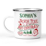 Personalised Christmas Mug with Name, North Pole Hot Chocolate Mug, Cust Festive Xmas Cup, Enamel Mug, Christmas Eve Box Fillers, Secret Santa Gift