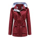 MODFUL Women Long Sleeve Rainproof Jacket Waterproof Windbreaker Hooded Lightweight Windproof Outdoor Coat(WineRed,M)