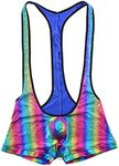 Mens Suspenders Wrestling Singlet Leotard Thong Bodysuit Jumpsuit Briefs Swimwear (M, Boxer Bodysuit Rainbow)