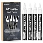 GAINWELL White Liquid Chalk Markers 3mm and 6mm Nibs - Use on Chalkboard, Whiteboard, Glass - 4 Pack - Water Based Wet Wipe Erasable Pen