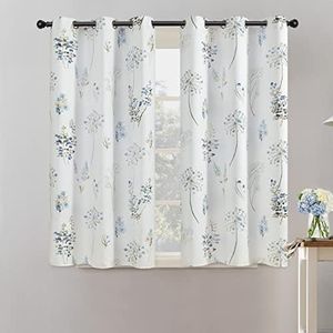 XTMYI Country Rustic Curtains for Kitchen,Retro Vintage Floral Short Bathroom Window Curtain Set,45 Inch Length,Navy Blue and Brown