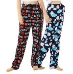 Sova Women's 2-Pack Ultra Comfy Relaxed Fit Micro Fleece Pajama Lounge Pants (2 pcs Set) (Sheep/XOXO, S)