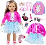 American 18 Inch Doll Clothes and Accessories Set Includes 18 Inch Doll Clothes Backpack Sunglasses Phone Shoes Comb Mirror Eye Shadow Lipstick Hair Clip Hair Tie for 18 Inch Doll