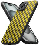 Ringke Onyx Design Compatible with iPhone 15 Case 6.1-inch (2023), Heavy-Duty Protection [Fun Design] Print Back Tough Rugged Durable Shockproof TPU Phone Cover - Checkerboard Yellow