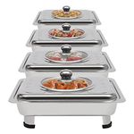 ​​4-Piece Stainless Steel Buffet Server Set with Glass Lids Detachable Legs Stackable Food Trays for Catering Wedding Party Banquet Commercial Home Use​
