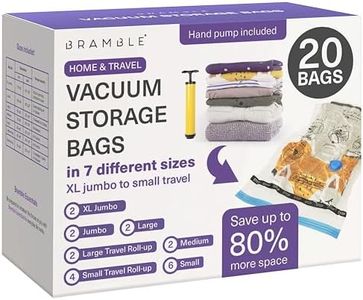Bramble 20 Space Saver Vacuum Storage Bags Vacuum Sealed Bags for Clothing & Bedding (XL Jumbo/Jumbo/Large/Medium/Small/Roll Up), Vacuum Bags for Travel & Clothes, Compression Vacuum Bags for Blankets