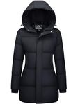 MAGCOMSEN Puffer Jacket Women Padded Insulated Down Jacket Quilted Long Black Winter Parka Coats with Pockets M