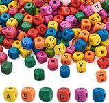 PandaHall 500pcs Colorful Cube Wood Letter Beads 10mm Square Natural Wooden Spacer Loose Beads with Black Alphabet for Macrame Crafts DIY Bracelet Necklace Jewelry Making, Hole: 3mm