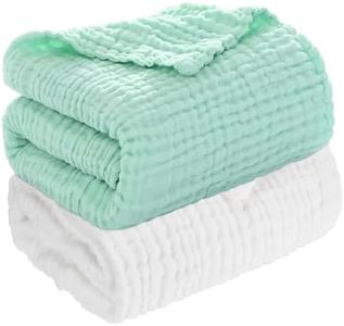Aablexema Baby Muslin Bath Towels - Set of 2 Large Size 43X43 Inches Swaddle Blanket for Newborn Toddlers Boys Girls(White&Green)