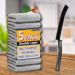 DUCKTAIL Pack of 5 Non-Scratch Double Layer Dishcloth & a Multifunctional Gap Cleaning Brush - Reusable Steel Wire Dishwashing Rags - Metal Mesh - Cleaning - Scrubbing - Stove - Kitchen - Bathroom