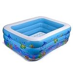 Paddling Pool for Kids,150CM Large Inflatable Swimming Pool for Kids Children 3 Ring Rectangle Inflatable Pool for Garden Backyard Outdoor