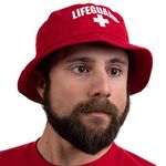 Ann Arbor T-shirt Co. Lifeguard Bucket Hat | Professional Guard Red Sun Cap Men Women Costume Uniform - Red, Red, One Size