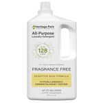 Heritage Park All-Purpose Fragrance Free, Hypoallergenic, pH-Neutral Laundry Detergent - Dermatologist-tested, Sensitive Skin-Friendly, Stain-Fighting Enzymes, Concentrated Up to 128 loads (64 fl oz)