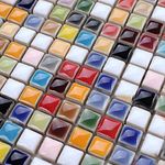 Hominter 6-Sheets Multi Colored Ceramic Mosaic Floor Tile, Small Square Glazed Porcelain Tile, Bathroom Tiles Shower Wall Backsplash TA401