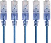 Monoprice SlimRun Cat6A Ethernet Patch Cable - Network Internet Cord - RJ45, Stranded, 550Mhz, UTP, Pure Bare Copper Wire, 10G, 30AWG , 1ft, Blue, 5-Pack