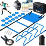 Agility Ladder Speed Training Equipment Set-20ft Agility Ladder,12 Soccer Cones,4 Adjustable Hurdles, Jump Rope, Running Parachute| Basketball Football Soccer Training Equipment for Kids Youth Adults