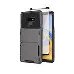 Asuwish Phone Case for Samsung Galaxy Note 9 with Tempered Glass Screen Protector and Credit Card Holder Slot Hybrid Protective Cell Rugged Slim Mobile Accessories Cover Note9 Not S9 Women Men Gray