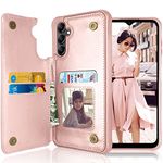 Tekcoo Phone Wallet Case, Minimalist Luxury PU Leather ID Cash Credit Card Holder Slots Magnetic Closure Kickstand Folio Flip Slim Protective Cover for Samsung Galaxy A14 5G [Rose Gold]