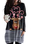 OMZIN Women's Christmas Tops Sweatshirts Plus Size Long Sleeve Xmas Reindeer Snowflake Print Winter Casual Sweater Tshirts Pullover Jumpers Black Elk XXL