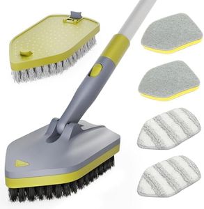 Jetshine 4 in 1Tile Tub Scrubber Brush | 62.2" Extendable Long Handle-Shower Cleaning Brush No Scratch Shower Scrubber for Cleaning Bathroom Kitchen Toilet Wall,Bathtub,Sink,Grey