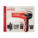 KISS 1875 Watt Pro Tourmaline Ceramic Hair Dryer, 3 Heat Settings, 2 Speed Slide Switch, Cool Shot Button, 2 Detangler Combs, 1 Concentrator, 1 Diffuser, Removable Filter Cap & 4 Sectioning Clips