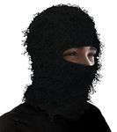 FAYBOX Polyester Balaclava Distressed Black Ski Mask for Men,Yeat Shiesty Mask Winter Warmer Fuzzy Face Mask Beanie, Black, One Size
