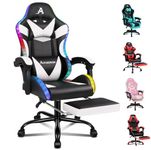 ALFORDSON RGB Gaming Chair with 8 Points Massage and Recline, Ergonomic Executive Office Chair PU Leather with Footrest, Height Adjustable Racing Chair with LED Light, 180kg Capacity (Lyam White)