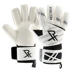 Rectrix 1.0 Goalkeeper Gloves (with Free Zip Case) - Negative Cut - Youth & Adult Sizes - Pro-Level Grip for Football Soccer Goalkeeping (White, 6)