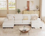 GUNJI Sectional couches for Living Room 105" Modular U Shaped Sofa with Deep Seat & Wood Frame 4 Seater Convertible Sofa (Ivory White, Double Facing chaises)