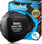 benehal NIOSH Approved N95 Mask Particulate Respirators, Pack of 50 N95 Face Masks, Individually Wrapped, Black