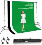 EMART Photo Video Studio Backdrop Stand Kit, 8.5x10ft Adjustable Photography Green Screen Support System with 3 Polyester Backgrounds for Photoshoot (Black White Green)