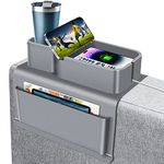 EasyJoy Couch Cup Holder, Silicone Sofa Armrest Tray with Side Pockets, Anti-Spill and Anti-Slip Large Couch Caddy with Cup Holder, Drink Holder for Couch Arm Tray Gifts for Family (Gray)