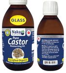 100% Canadian Naka - 300ml (10oz) Glass Bottle, ORGANIC GOLDEN CASTOR Oil, Cold Pressed, Hexane Free, Moisturizes, Softens and Nourishes Skin, Hair and Nails