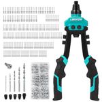 LIBRATON Rivet Gun Kit, Two-Handed Pop Rivet Gun, Heavy Duty Rivet Tool, Pop Rivet Gun Kit with 250 Aluminum Rivets in Box, 5 Tool-Free Interchangeable Nozzles, 5 HSS Drill Bits, for Automotive, Metal
