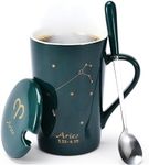 Ceramic Coffee Mug with Constellation Design - Zodiac Sign Coffee Mug with Lid, Horoscope Coffee, Tea Cup - Comes in a Box & Spoon - Unique Birthday Astrology Lovers Gifts for Men and Women