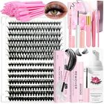 DIY Lash Extension Kit 280 Pcs 9-16mm 30D+40D Individual Lashes Clusters with Lash Bond and Seal Glue Remover Eyeliner Mascara Tweezers Lash Shampoo Cleansing Brush Lash Brush