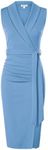 GRACE KARIN Women's Wear to Work Dress 2025 Surplice Neck Sleeveless Ruched Wrap Office Pencil Dresses Light Blue