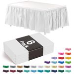 White Table Skirt 6 Pack 29" X 14' Disposable Plastic Table Skirts for Rectangle Tables 6ft + or Round Tables - Ruffle Table Skirt with Adhesive Strip - Gender Reveal Decor & Party - Exquisite