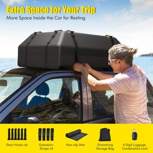 COSTWAY Car Roof Bag, 15 Cu Ft Waterproof Cargo Carrier – Black with Lock & Straps