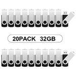 USB Sticks 32 GB 20 Pack, KOOTION Premium USB 2.0 Classic Swivel USB 32 GB Flash Drive Pen Drive Memory Stick Thumb Drive Bulk Jump Drive Pack 20Pcs Computer Data Storage Black