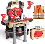 Kids Tool Bench Set with Realistic Tools and Electric Drill, 79 Pcs Realistic Toy Tools with Clothes, Toddler Learning Bench Gift for Boys & Girls Age 3-5 (Yellow) 32x26.6x14.4 in