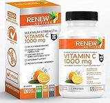 Renew Actives Maximum Strength Vitamin C 1000MG - Antioxidant & Immune Booster for Overall Health, Strong Bones, Teeth & Gums - Non-GMO, Sugar Free, 4-Month Supply (120 Vegan Capsules)