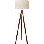 LEPOWER Wood Tripod Floor Lamp, Mid Century Standing Lamp, Modern Design Studying Light for Living Room, Bedroom, Study Room and Office, Flaxen Lamp Shade with E26 Lamp Base (Brown Tripod Holder)