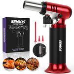 Semlos Butane Torch with Fuel Gauge, Refillable Kitchen Torch with Safety Lock and Adjustable Flame, Fit All Butane Tanks One-Handed Blow Torch for Cooking, BBQ (Butane Gas ISN’T Included)
