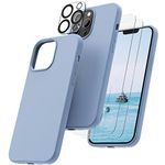 OIIAEE [5-in-1 Designed for iPhone 13 Pro Max Case 6.7 ", with 2 x Screen Protector & 2 x Camera Protector, Soft Liquid Silicone Gel Rubber Slim Shockproof Cover with Microfiber Lining,Sierra Blue