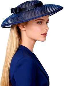 Navy Kentucky Hat Headbands for Women Ladies Wide Brim Fascinators with Hoop Bow Lady Cocktail Tea Party Dress Church Derby Hats