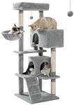 PAWZ Road Cat Tree 143cm Multi-Level Cat Tower Scratching Post Furniture with Hammock, 2 Cat Condos and Plush Perch Grey